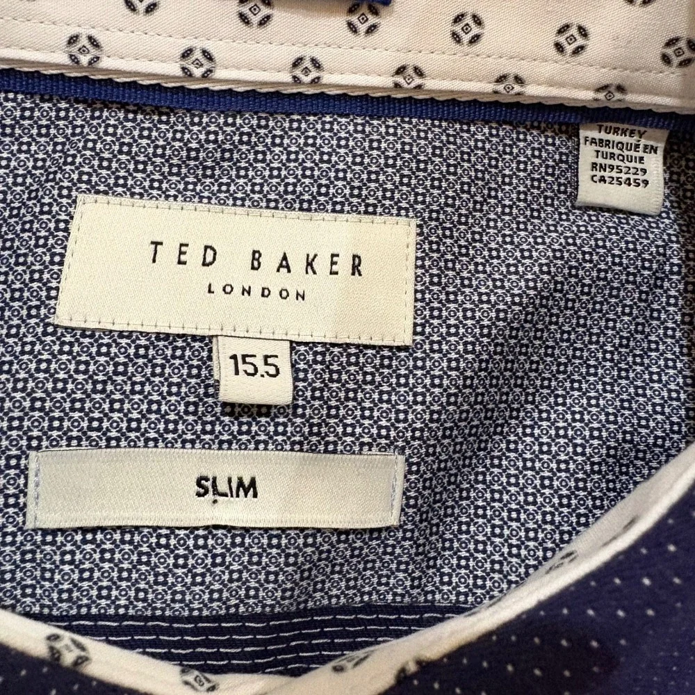 Ted Baker London Slim Fit Dress Shirt Navy Blue Micro Dot 15.5 39 Long Sleeve‎
